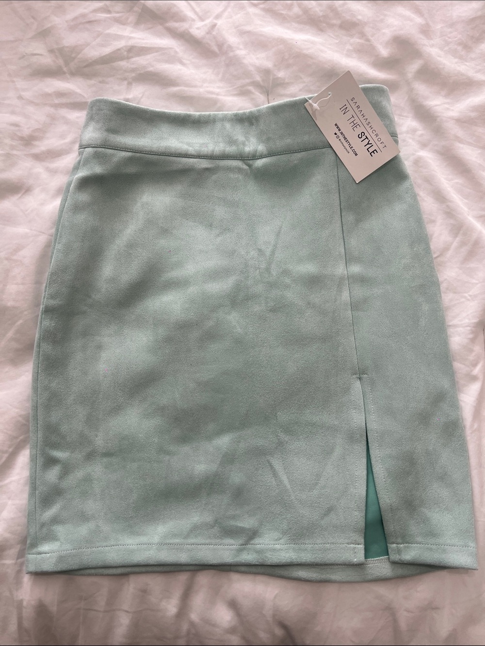 Women's Mint Green Mini Skirt with Side Slit
